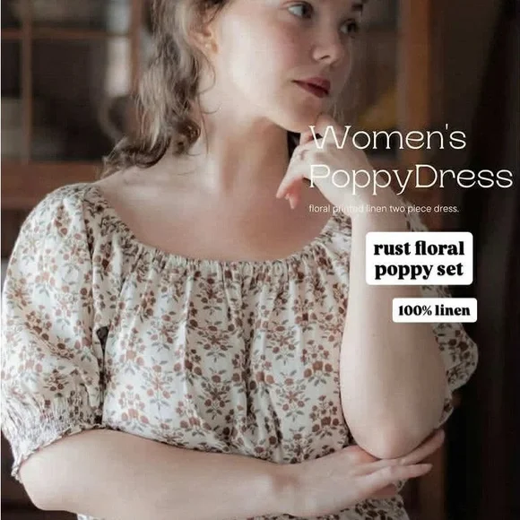 ISO Rust Floral Poppy Dress/Set - s,m, or large - Picture 1 of 1